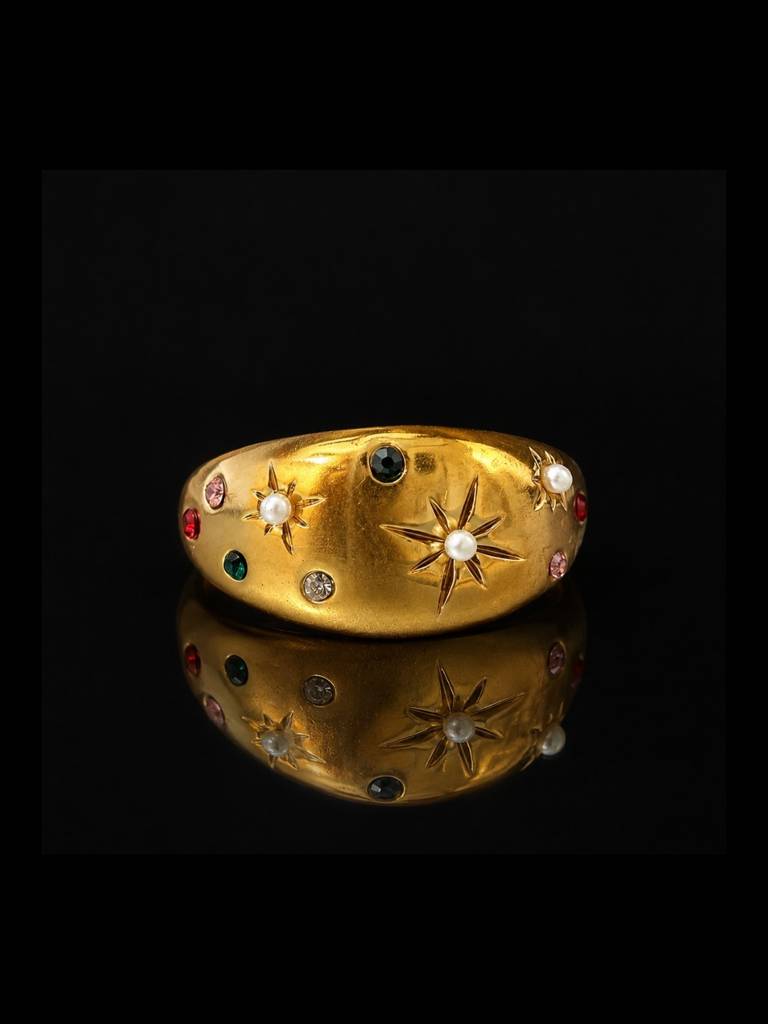 Celestial Multi-Stone Pearl Adjustable Ring In 18K Gold Plating : ATR896MSSR