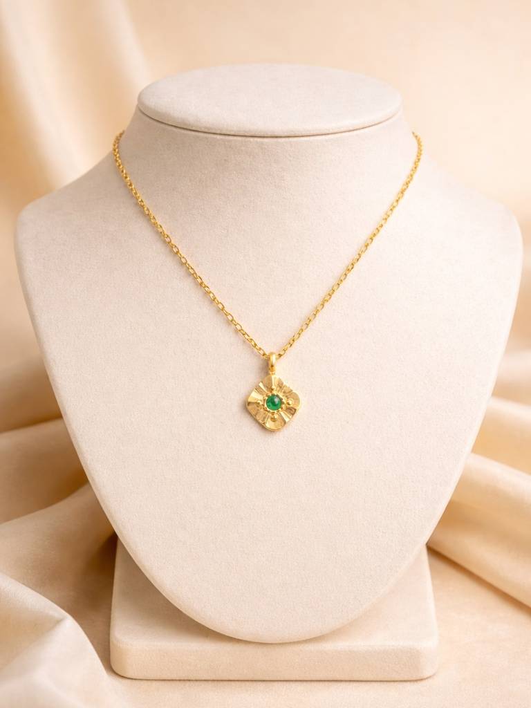 Emerald Glow Gold Chain | 18K Gold Plated Green Stone Necklace : S925C731GSC