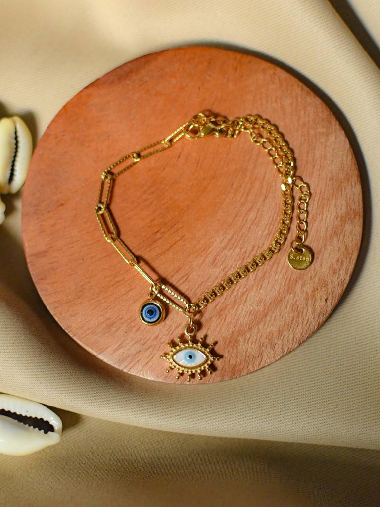 Evil Eye Gold Bracelet Â Anti-Tarnish, Adjustable & Waterproof : ATCB585EECCB