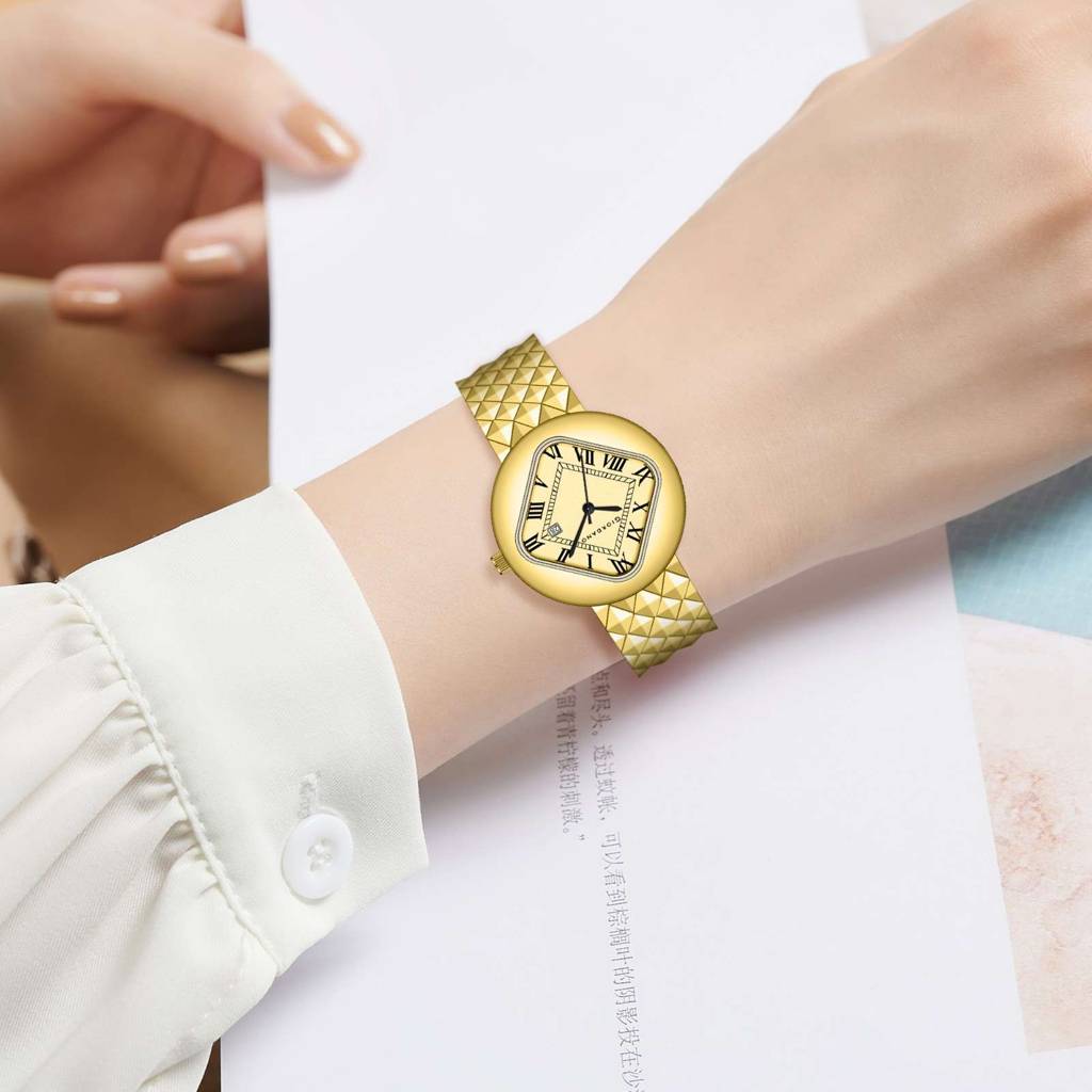 Giordano Elegant Analoge Watch For Women - Unique Rounded-Square Dial, Roman Numeral Dial, Date Display And Text : GZ-60121-33