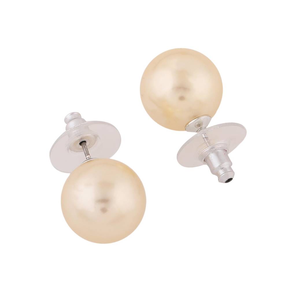 Estele Rhodium Plated Beautiful Double Line Pearl Necklace Set For Women