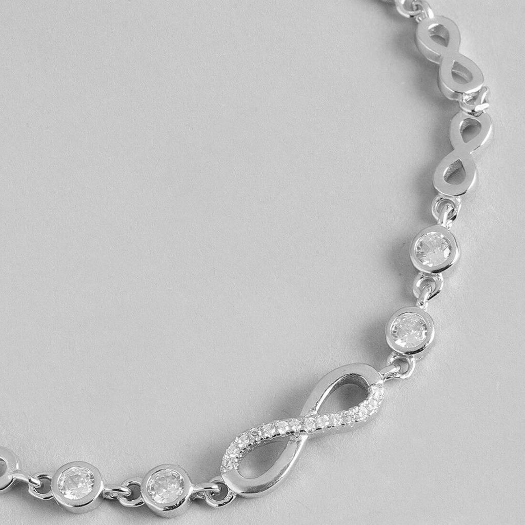 Infinity Rhodium Plated Cz 925 Sterling Silver Bracelet : BR-80019