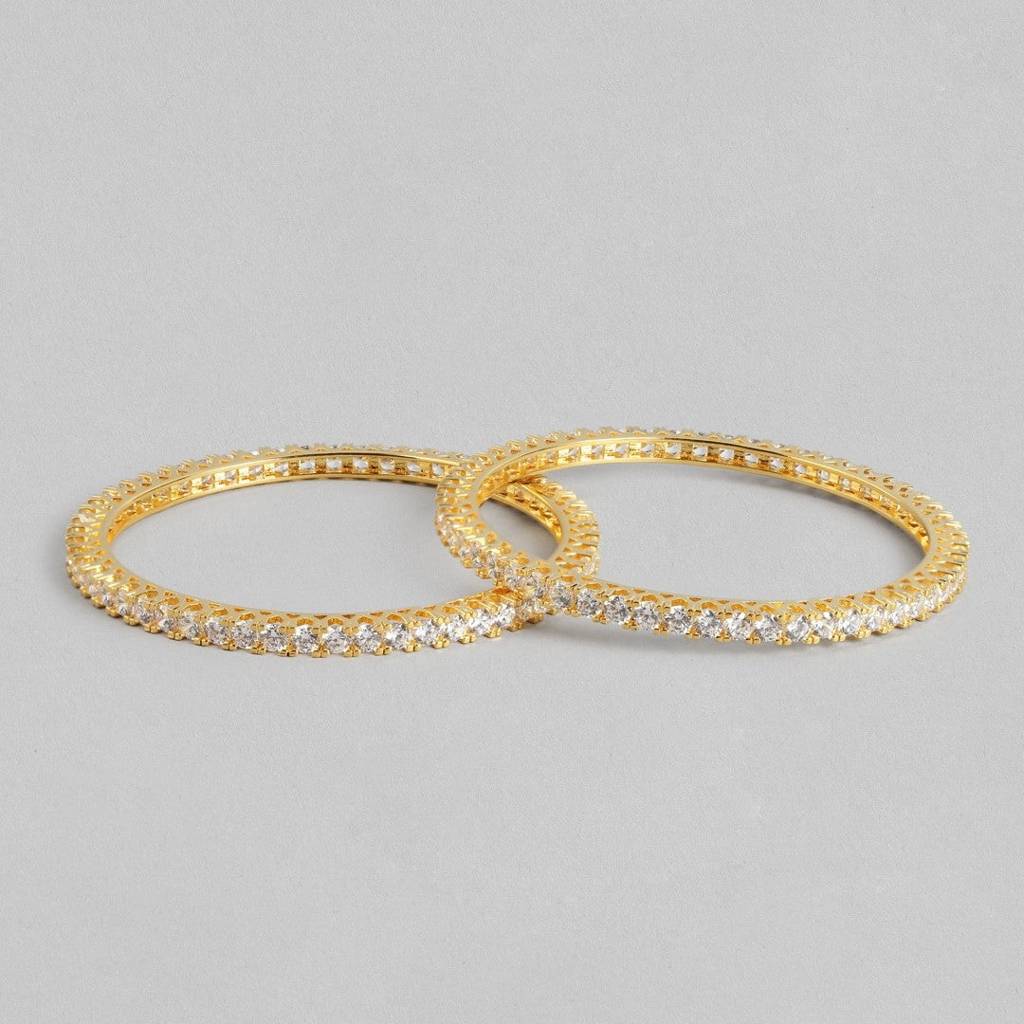 Gleaming Beauty Gold-Plated Bangle With White Cubic Zirconia : BA-90008-PAIR-2-4