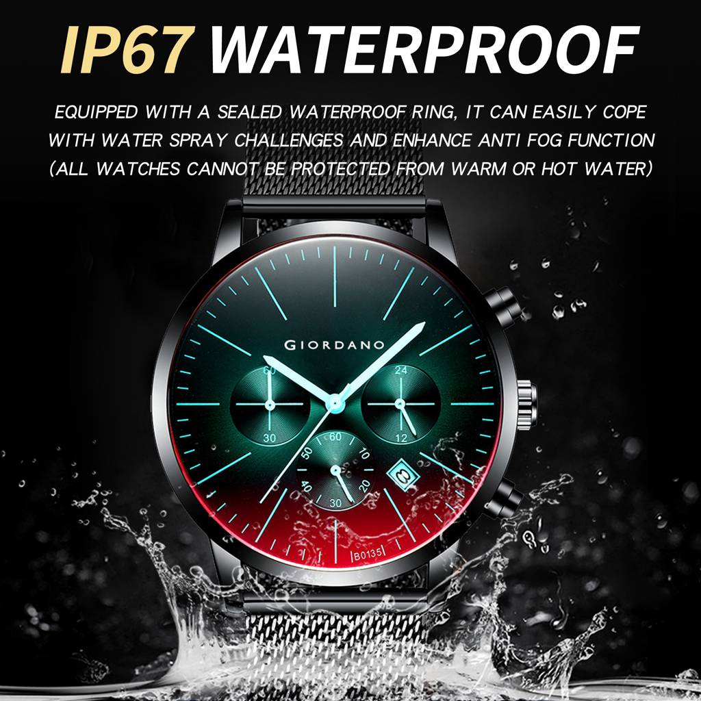 Giordano Formal Chronograph Watch For Men With Round Dial, Mesh Metal Strap, And Date Display : GZ-50183-11