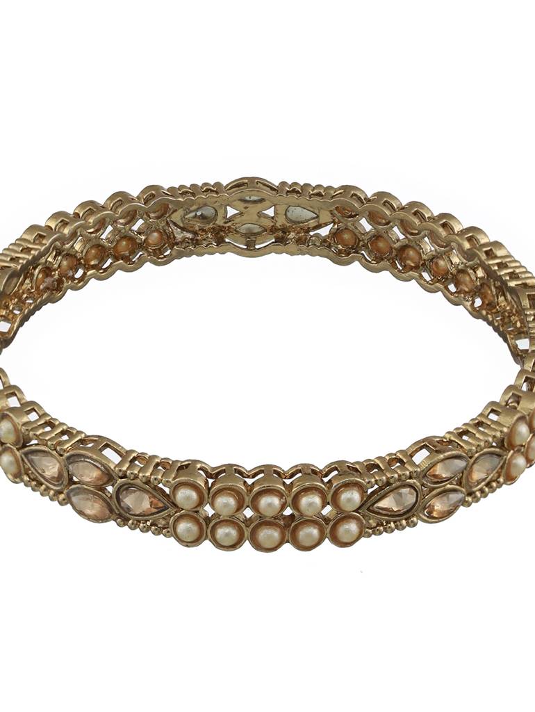 Set Of 4 Gold-Plated Pearl & White Kundan Studded Bangles-Ba-Js22-60025 : BA-JS22-60025