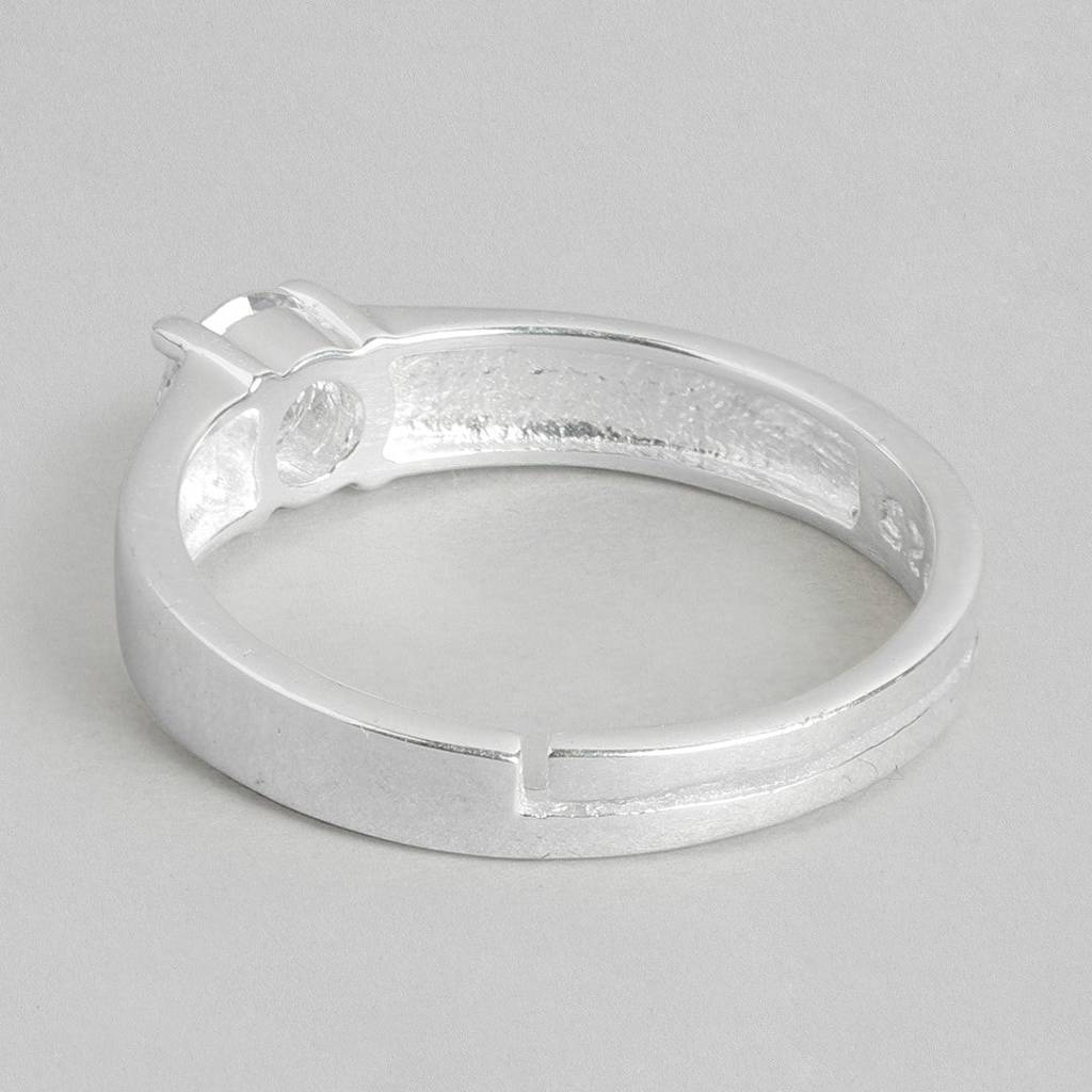 Cz Solitaire Rhodium Plated 925 Sterling Silver Ring For Him (Adjustable) : RNG-40139