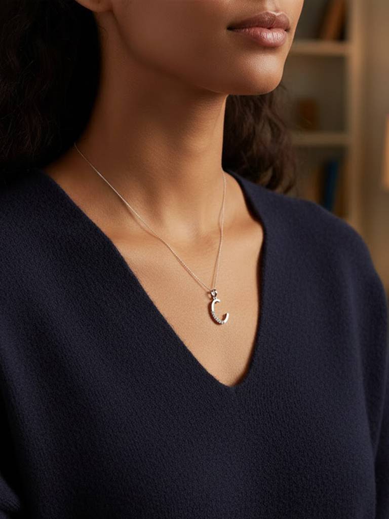 925 Pure Silver Alphabet C Letter Unisex Sterling Silver  Pendant : CP1131