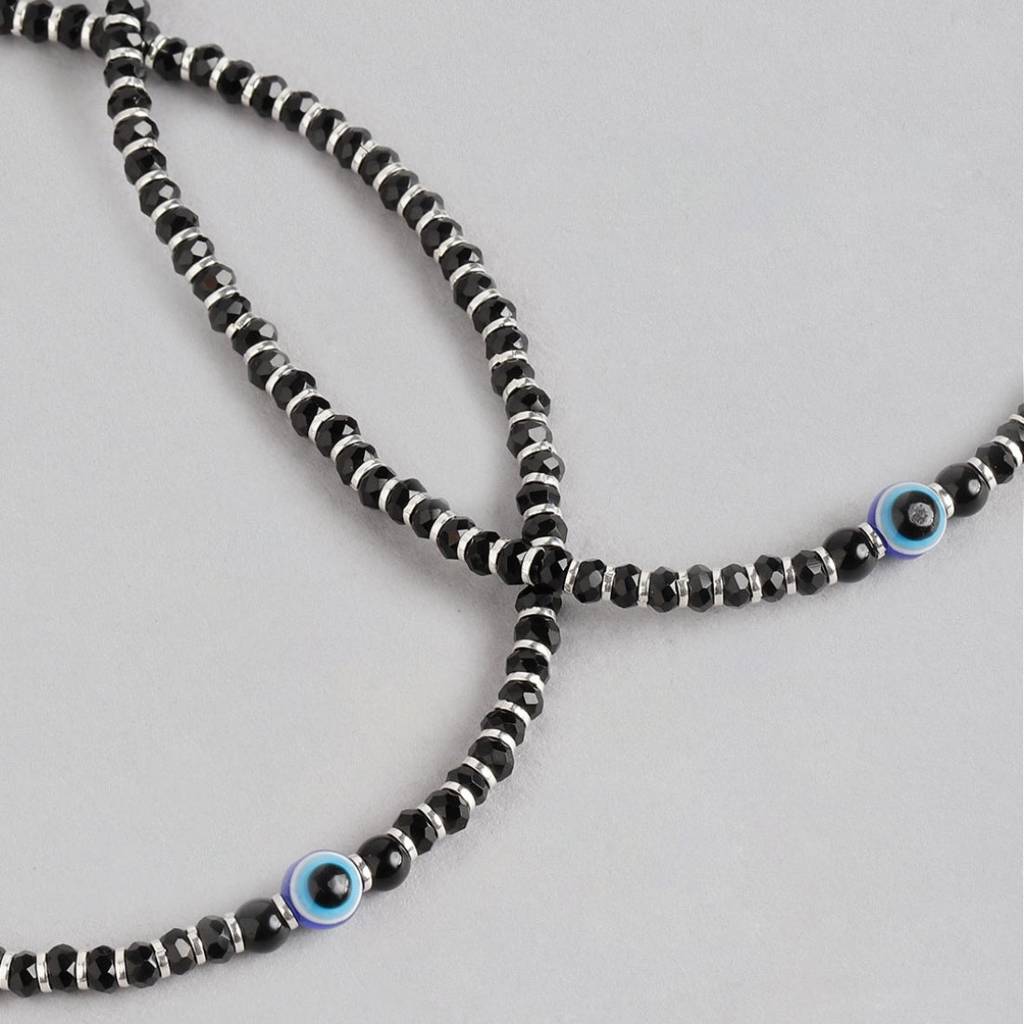 Evil Eye Beads 925 Sterling Silver Anklets : ANK-60011-PAIR