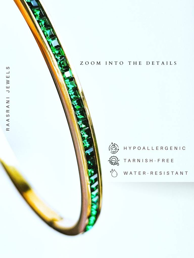 Green Stone Kada Â 18K Gold Plated Emerald Cz Bracelet (Anti-Tarnish) : ATB707GSB