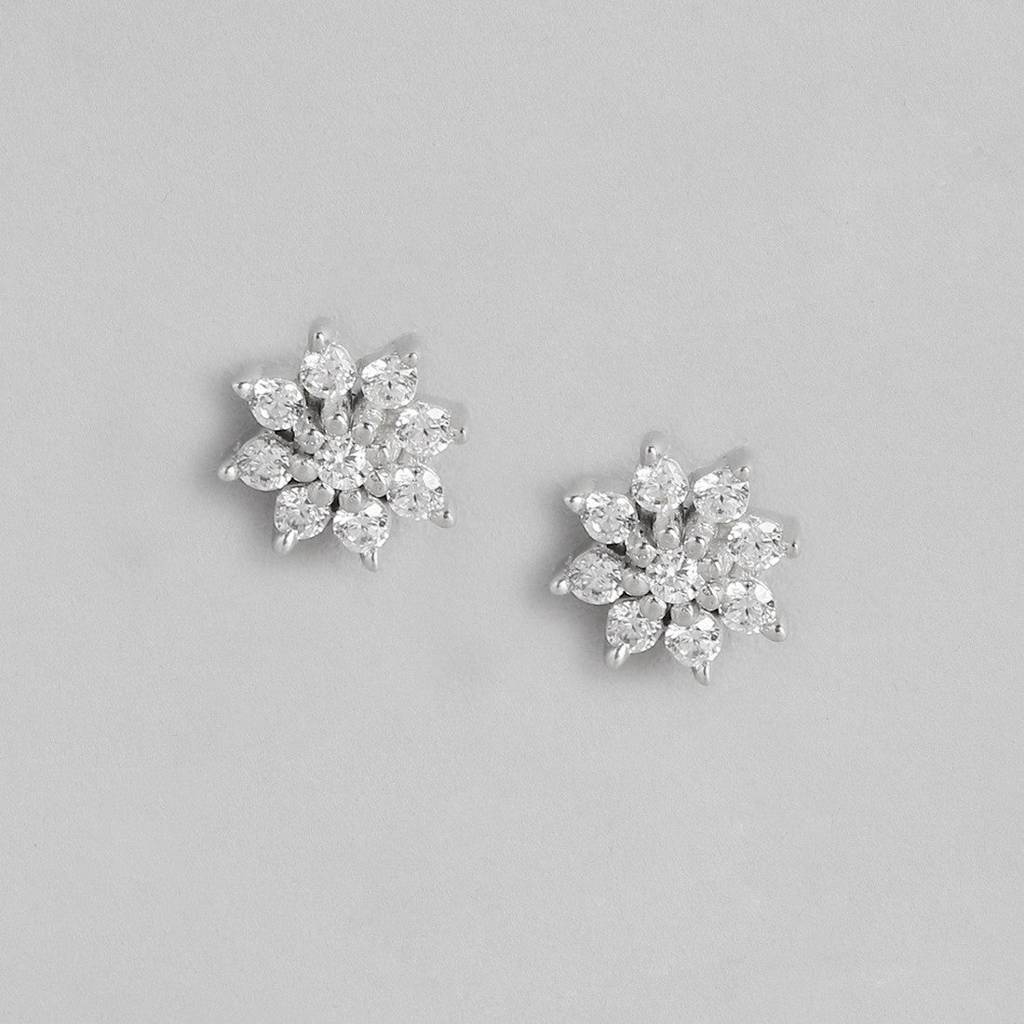 Floral Studs And Hoop 925 Sterling Silver Combo Earring : CEAR-10029