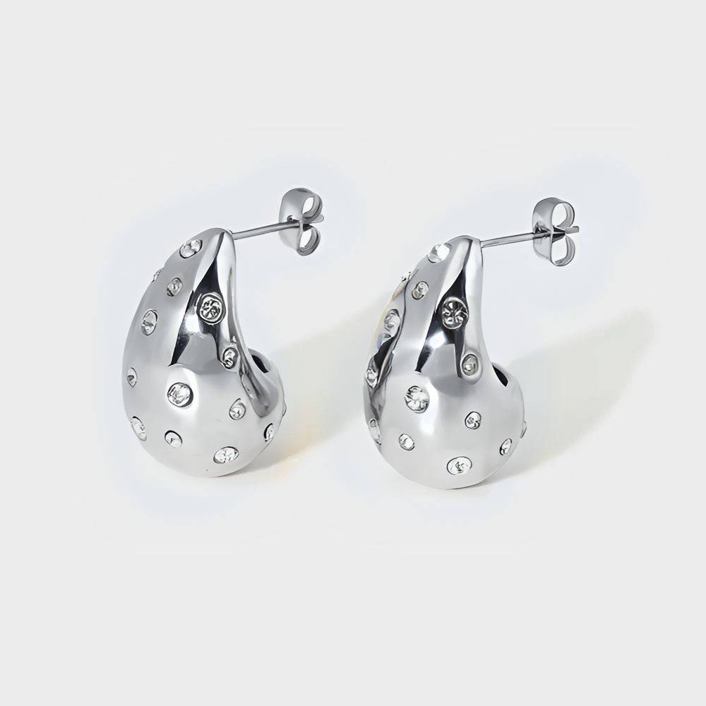 18Kt Gold Plated Cubic Zirconia Studded Teardrop Earrings, Atlas : INATLAS-S