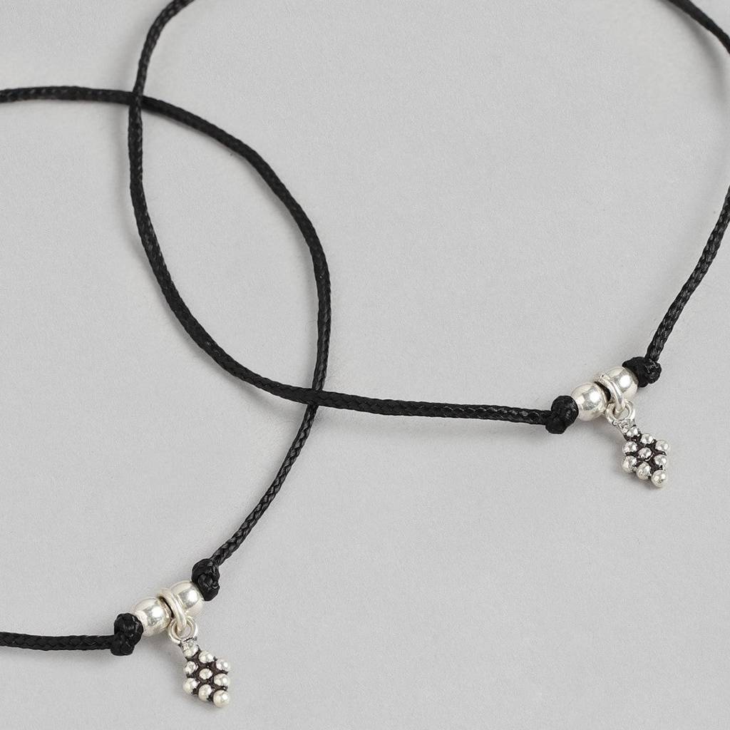 Minimal Rhodium Plated 925 Sterling Silver Thread Anklet : ANK-60115-PAIR