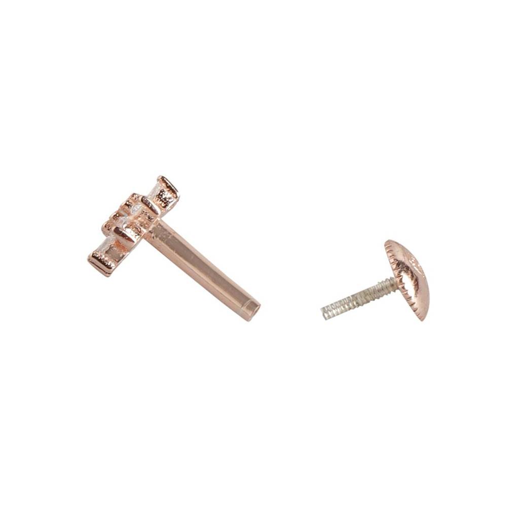 Cz Studded Floral Rose Gold 925 Sterling Silver Stud Earrings : EAR-20171
