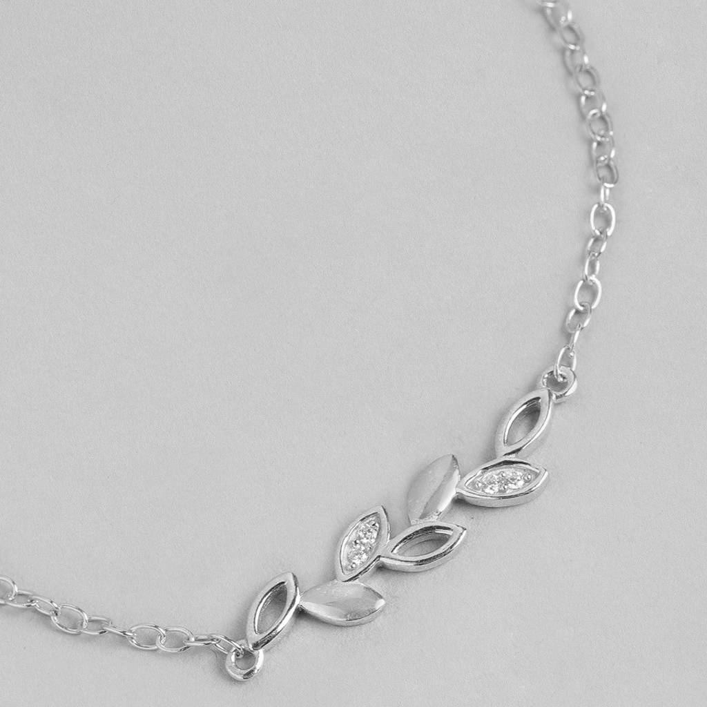 Leafy Glamour 925 Sterling Silver Bracelet With Cubic Zirconia : BR-80201