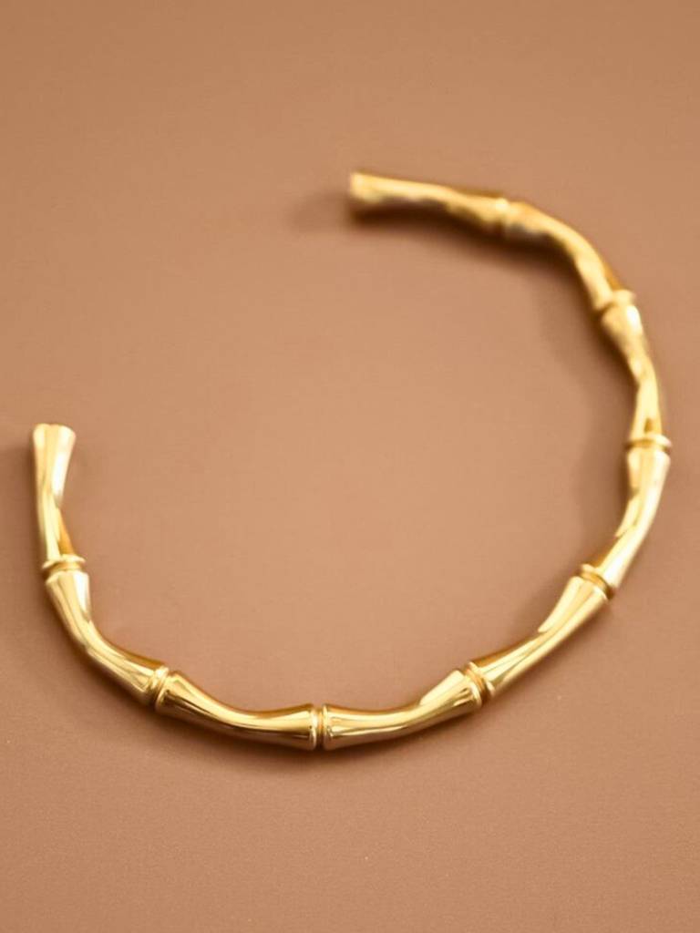 Bamboo Open Cuff Bracelet Â 18K Gold Plated | Anti-Tarnish Daily Wear : ATB712BOC