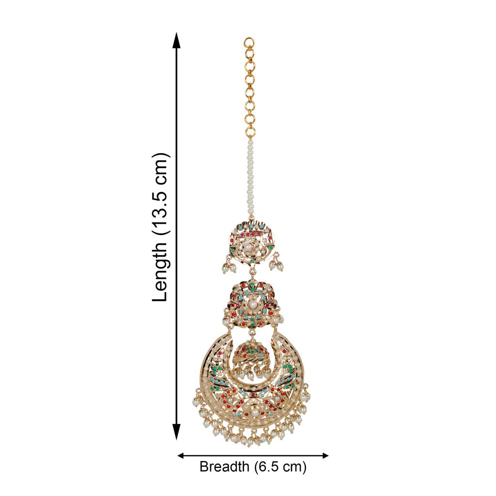 Navratan Jhumka Chaandbali Earrings With Kaanchain : ATQJ005