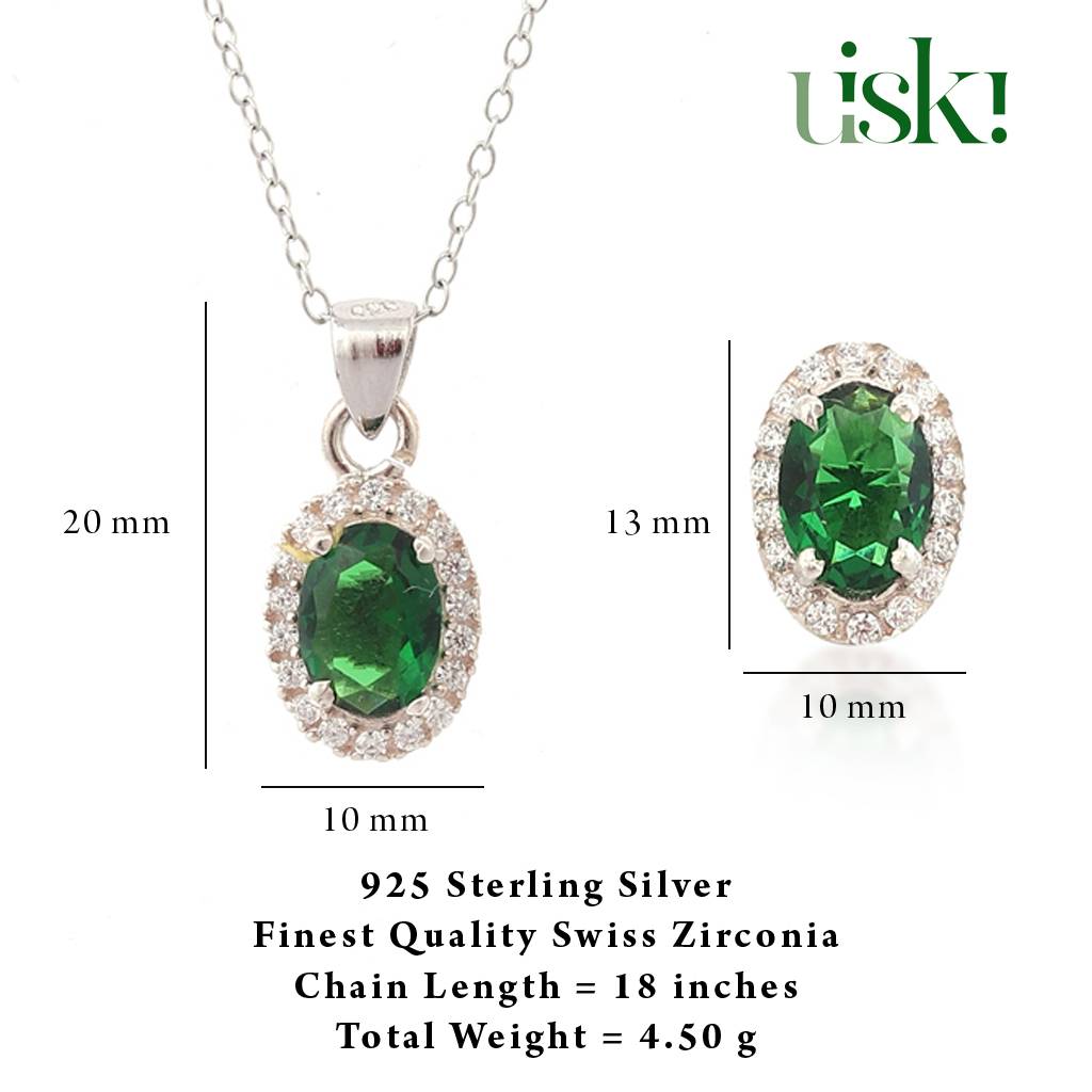 Iski Uski 925 Sterling Silver Jessa Emerald Pendant Set