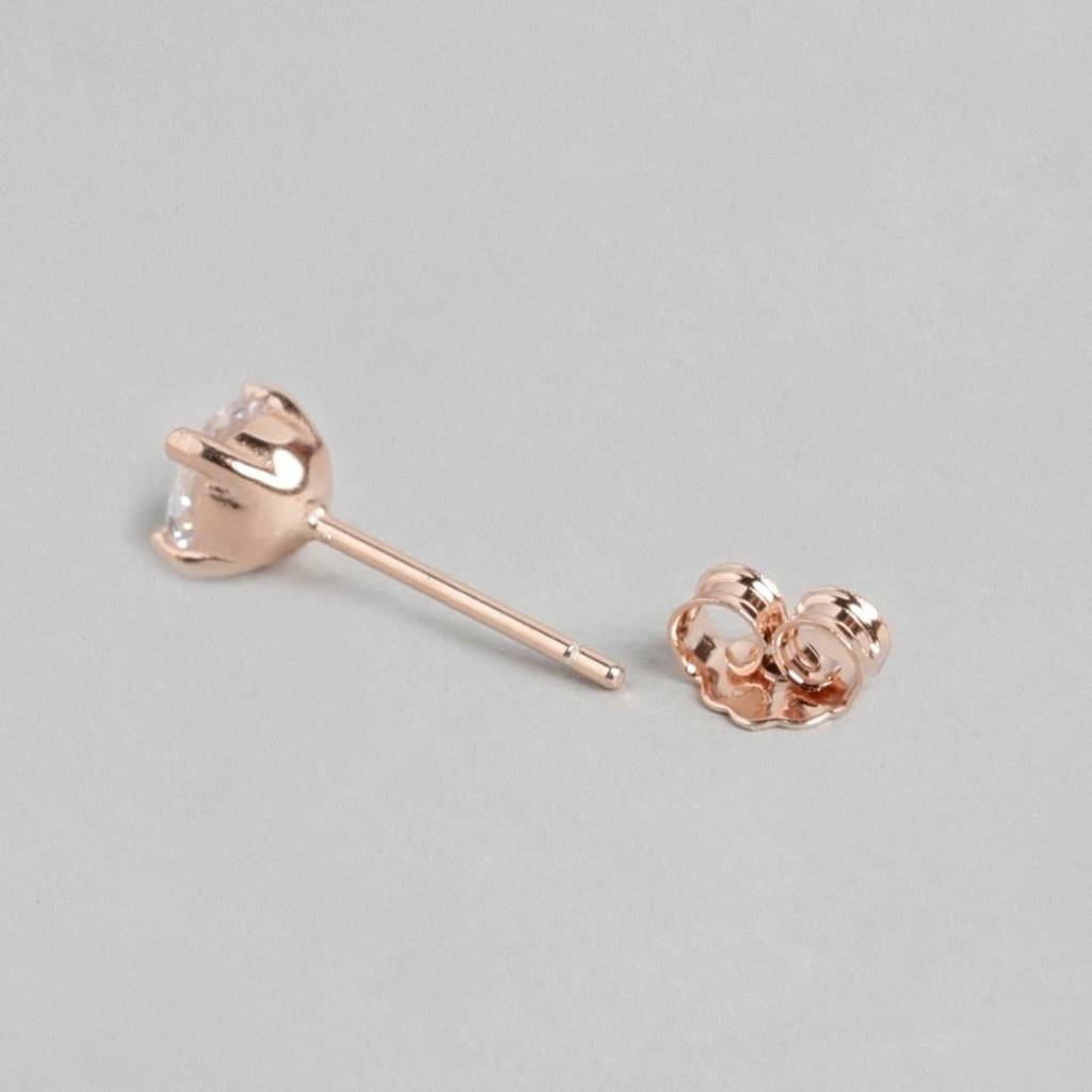 Sensational Solitaire 925 Silver Earrings In Rose Gold : EAR-20146