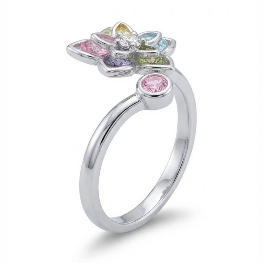 Colorful Floral Silver Plated Ring For Women | Playful Party Wear Jewelry : 2180459041