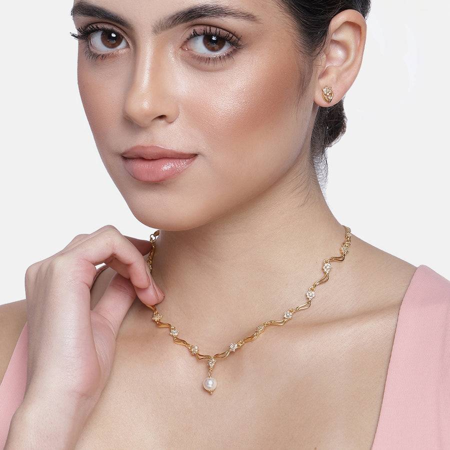 Estele Gold Plated Cz Star Wave Designer Necklace Set For Women : AD-401NKER