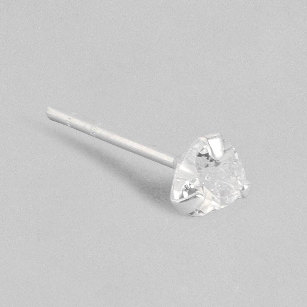 Tiny Heart Solitaire 925 Silver Earrings : EAR-20098