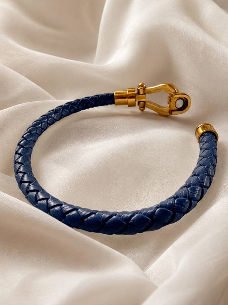 Unisex Braided Leather Gold Magnetic Bracelet : ATB1089NKL
