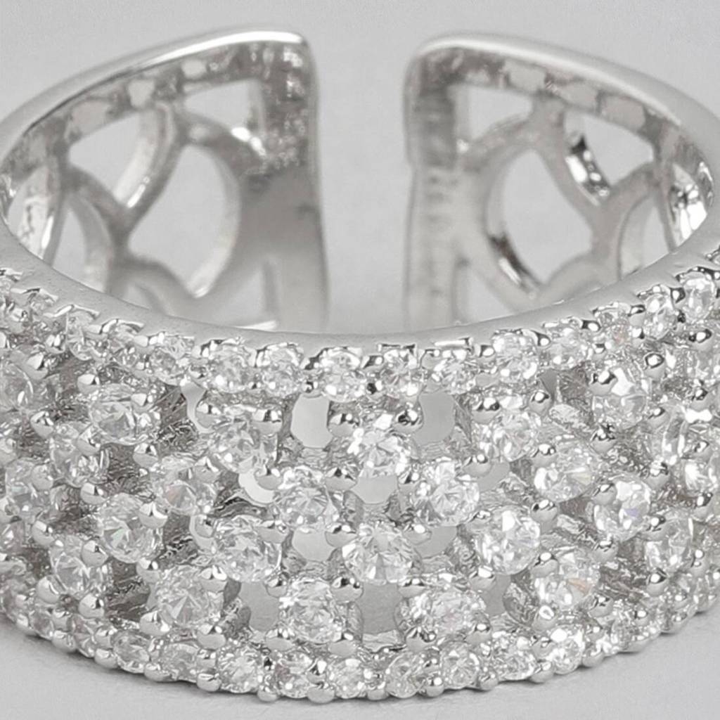 Enigmatic Elegance Rhodium-Plated 925 Sterling Silver Abstract Ring (Adjustable) : RNG-40171