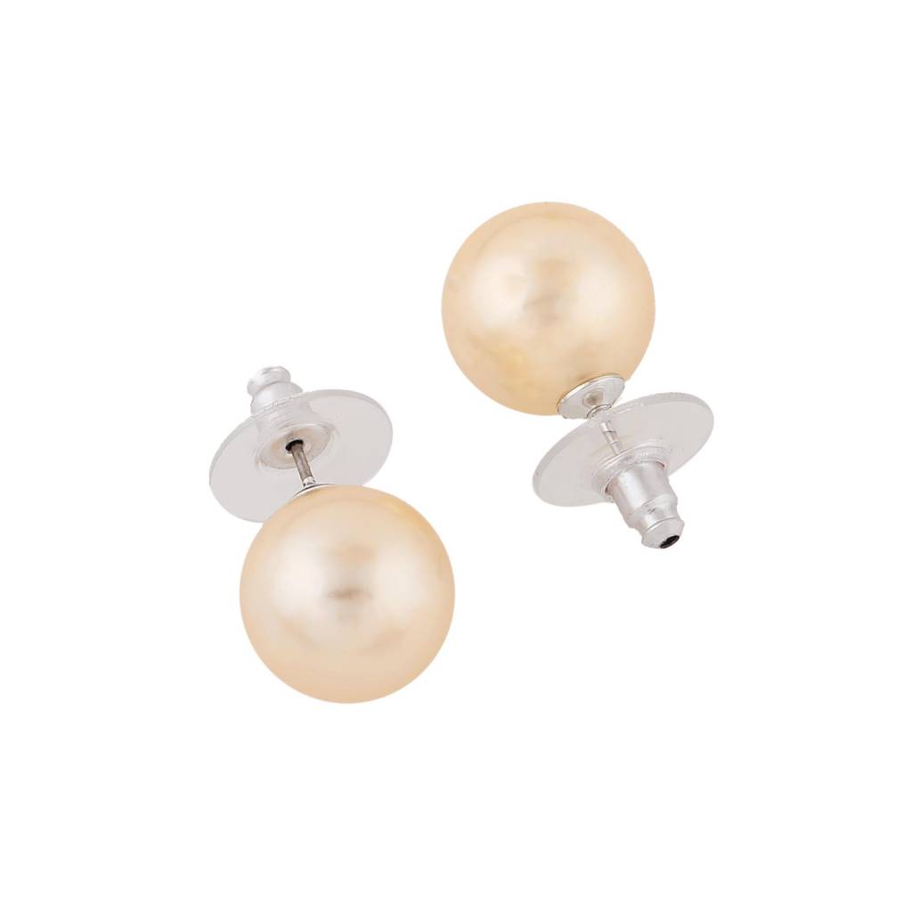 Estele Rhodium Plated Glowing Double Line Pearl Necklace Set For Women