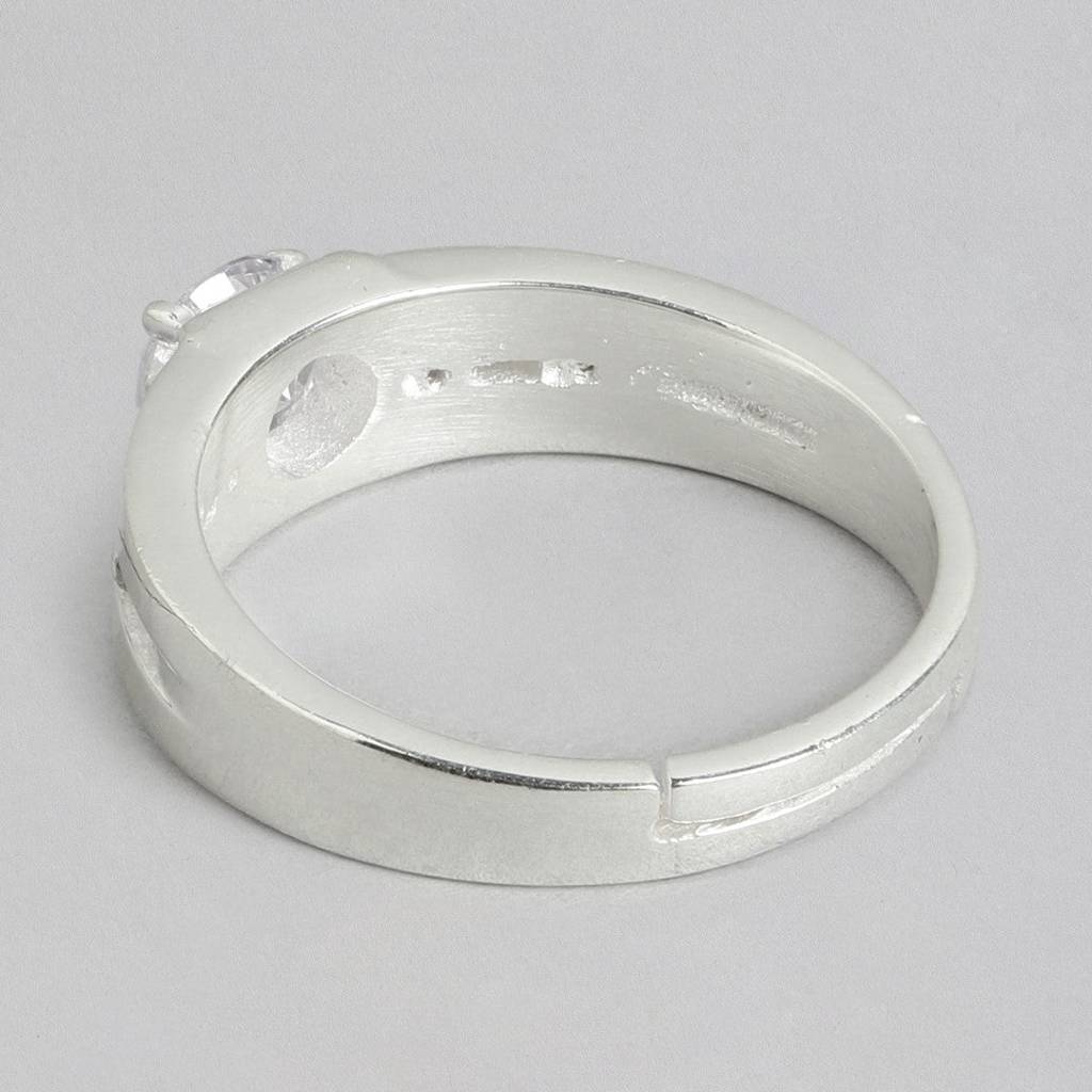 Cubic Ziconia Studded Solitaire 925 Sterling Silver Ring For Him (Adjustable) : RNG-40141