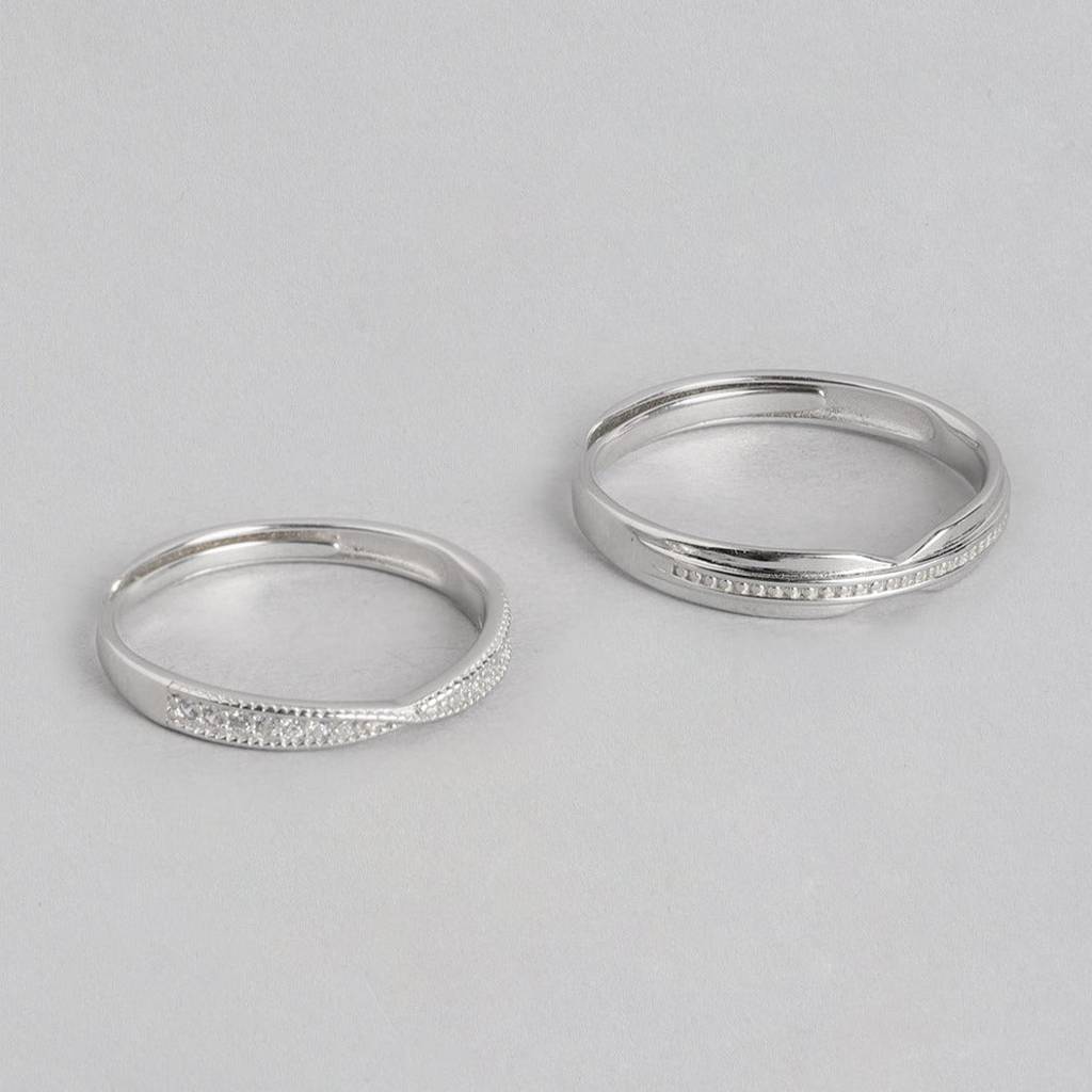Plain Cz 925 Sterling Silver Couple Ring (Adjustable) : RNG-40012-CMB