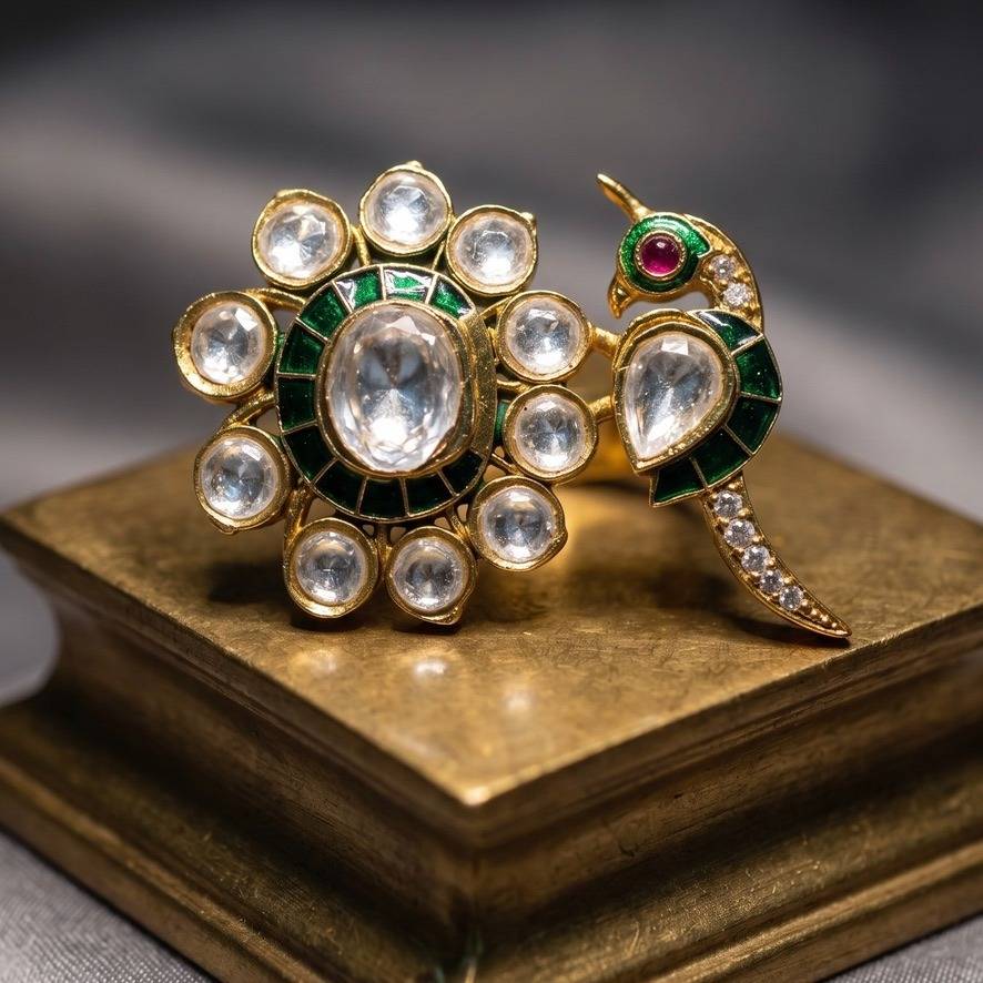 Gulmor Floral Meenakari Peacock Cocktail Ring : PR-279R