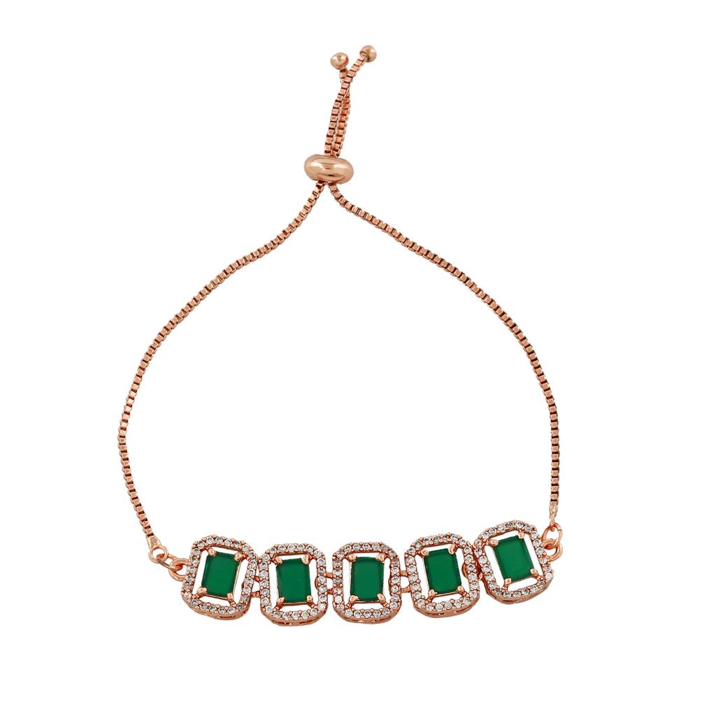 Estele Rose Gold Plated Cz Ossum Octagon Bracelet With Emarald Crystal For Women : AD-047-RG-GNBR