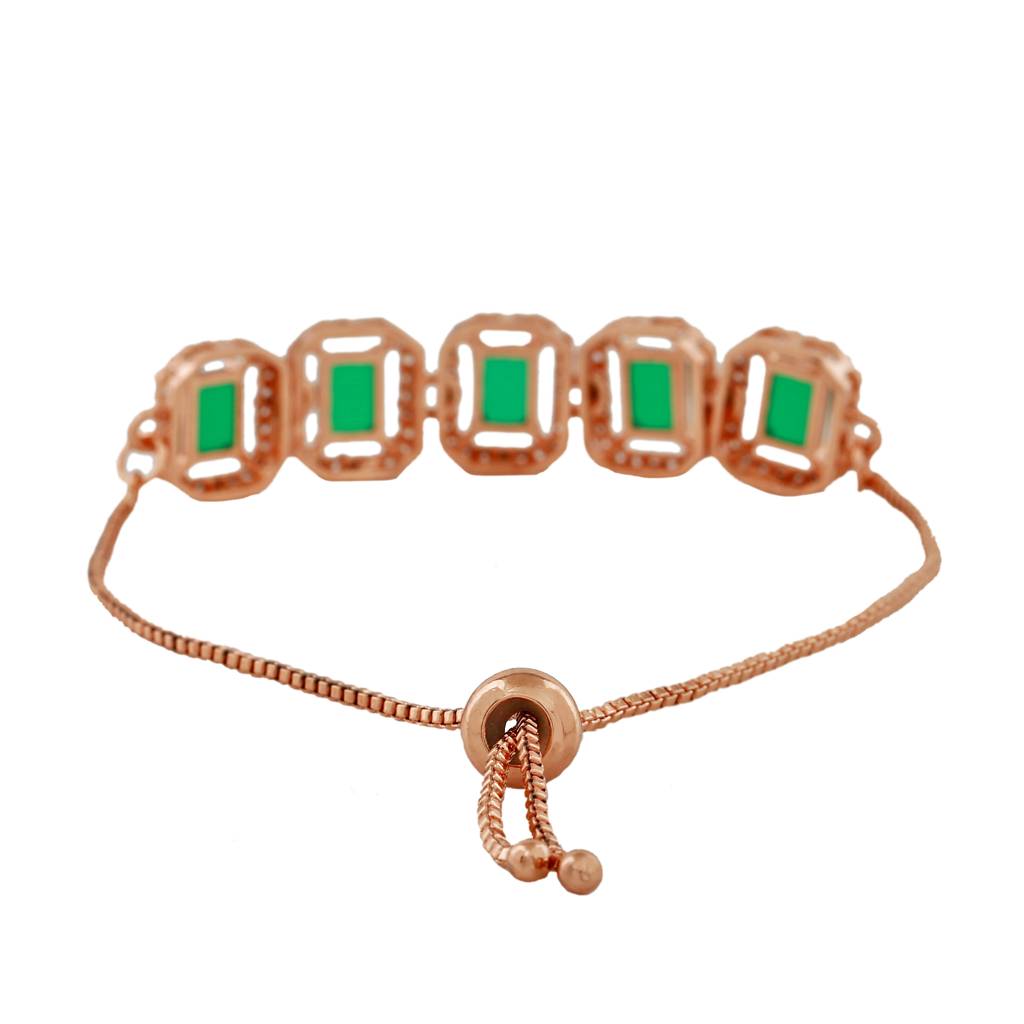 Estele Rose Gold Plated Cz Ossum Octagon Bracelet With Emarald Crystal For Women : AD-047-RG-GNBR