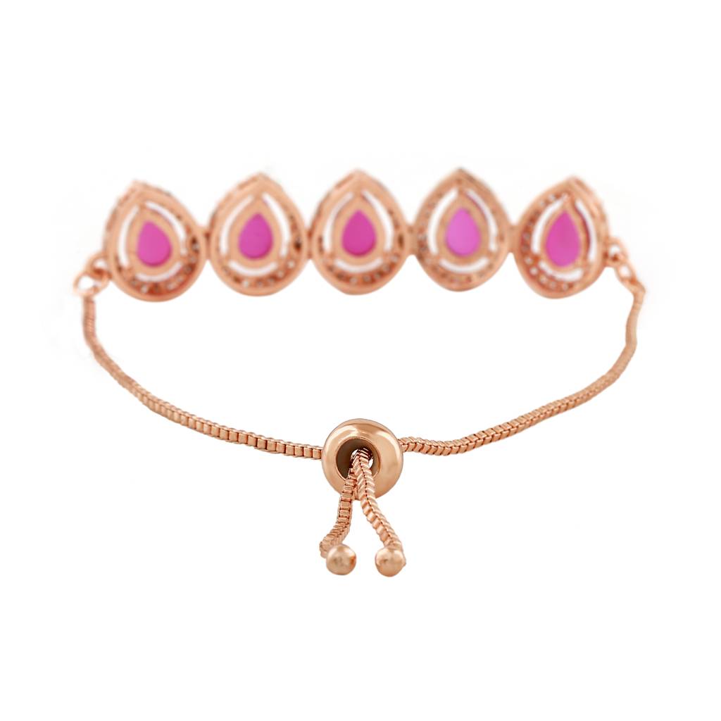 Estele Rose Gold Plated Cz Precious Pears Bracelet With Ruby Stones For Women : AD-045-RG-RBBR