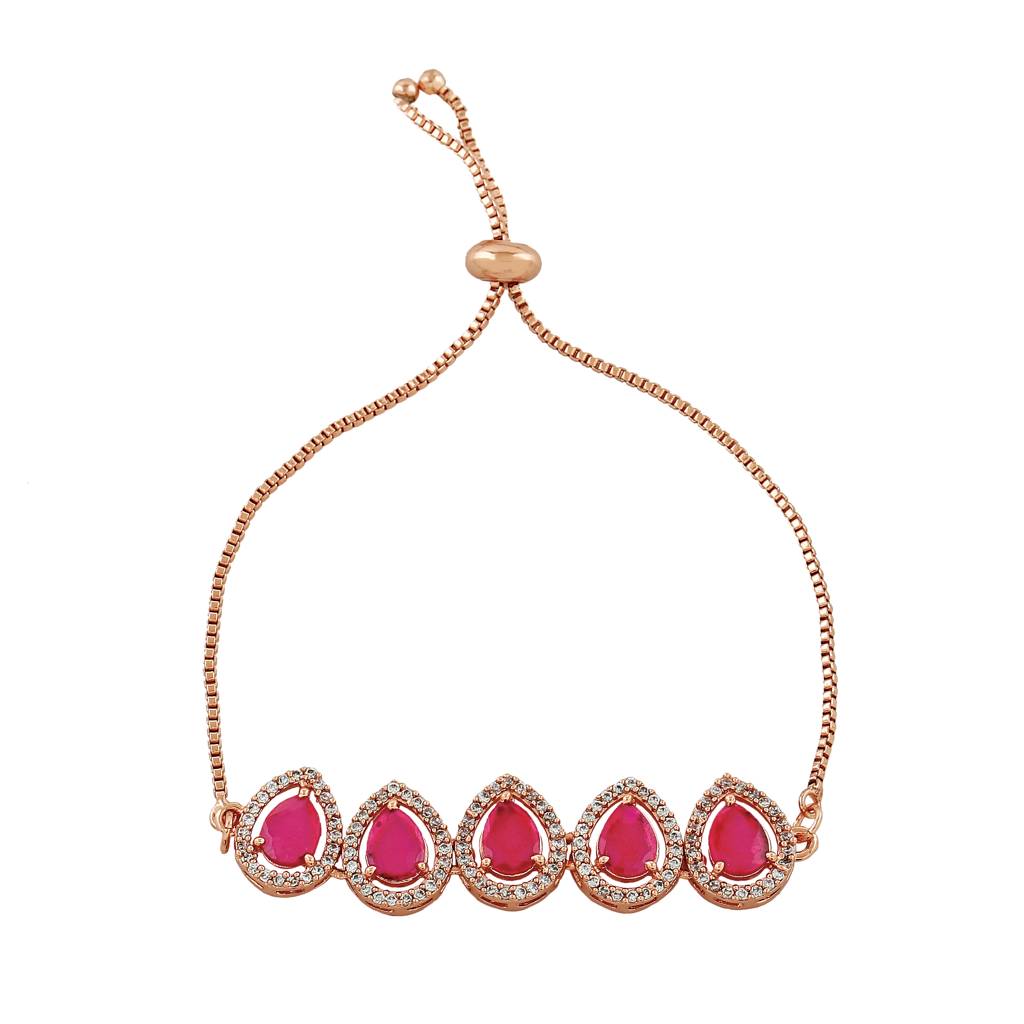 Estele Rose Gold Plated Cz Precious Pears Bracelet With Ruby Stones For Women : AD-045-RG-RBBR