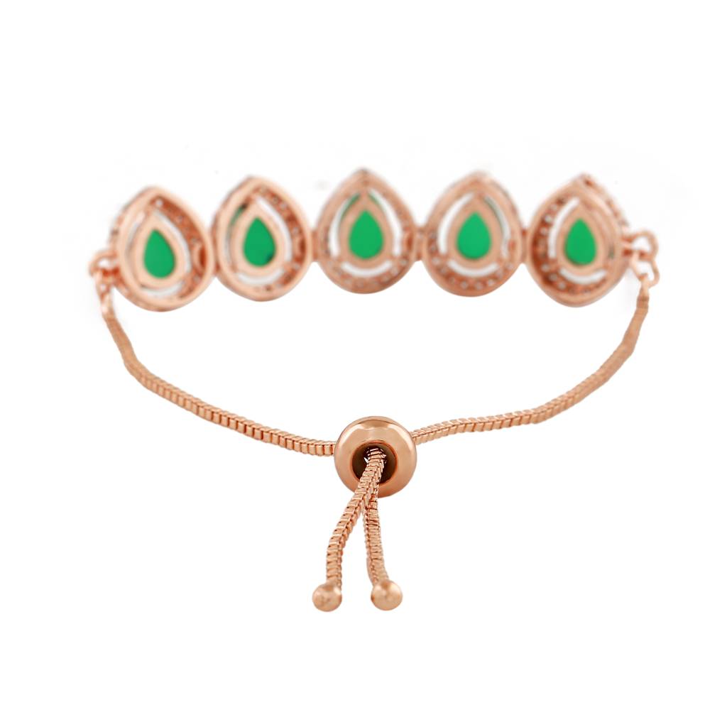 Estele Rose Gold Plated Cz Precious Pears Bracelet With Emerald For Women : AD-045-RG-GNBR