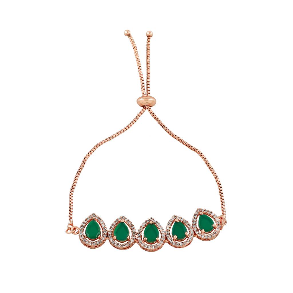 Estele Rose Gold Plated Cz Precious Pears Bracelet With Emerald For Women : AD-045-RG-GNBR