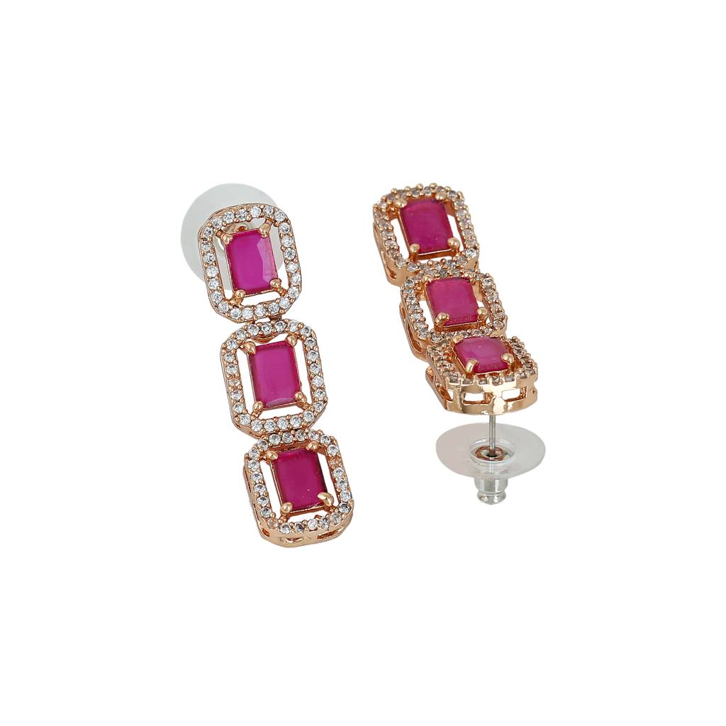 Estele Rose Gold Plated Cz Ossum Octagon Necklace Set With Ruby Crystals For Women : AD-679-RG-RBNKER