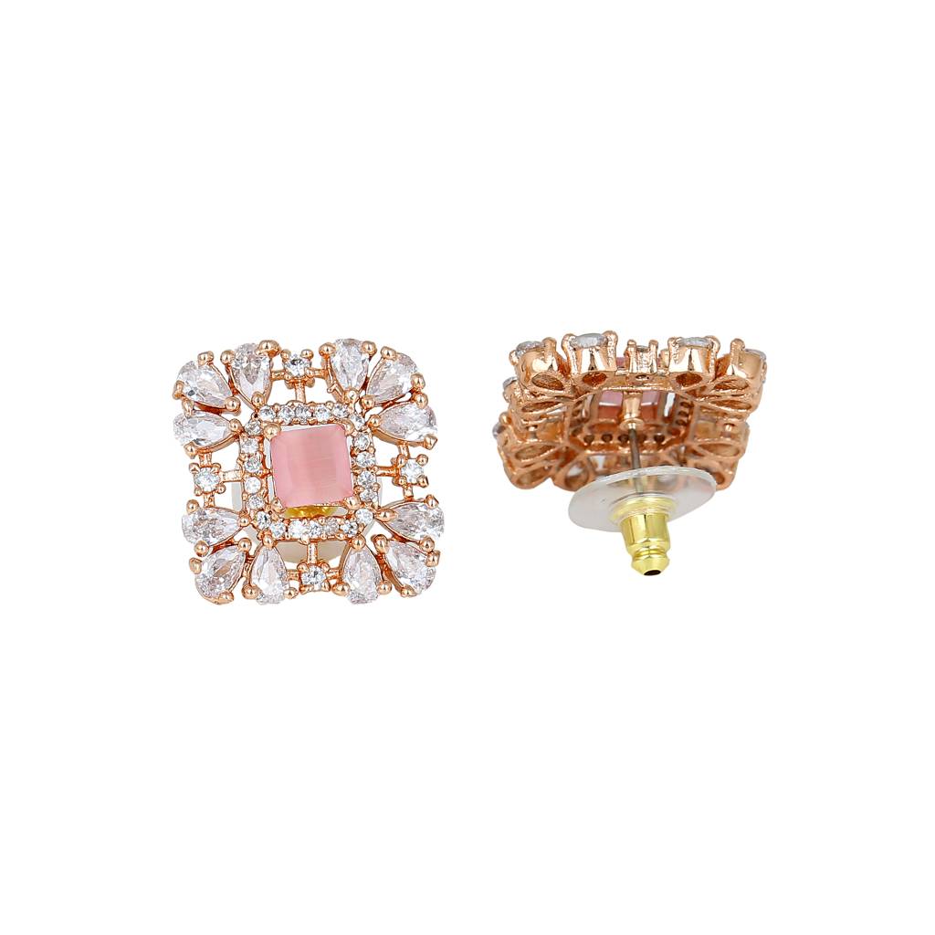 Estele Rose Gold Plated Cz Square Shaped Mint Pink Choker Necklace Set For Women : AD-562-RG-MPNKER