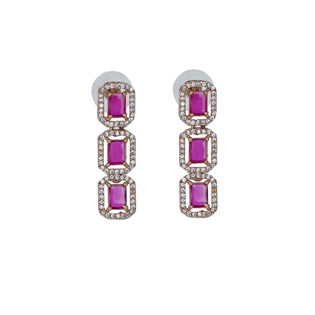 Estele Rose Gold Plated Cz Ossum Octagon Necklace Set With Ruby Crystals For Women : AD-679-RG-RBNKER