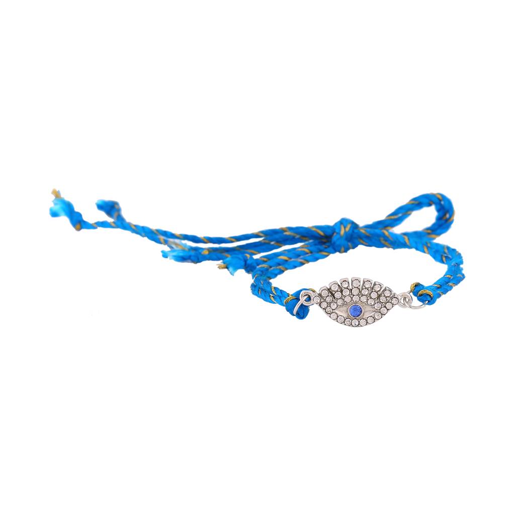 Estele Rhodium Plated Sacred Evil Eye Rakhi With Austrian Crystals & Enamel And Fancy Silk Thread : 131-IGRAKHI