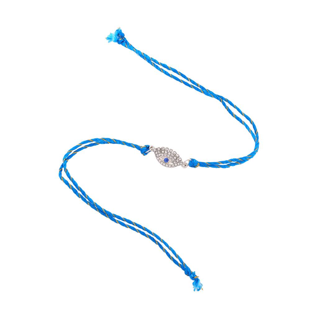 Estele Rhodium Plated Sacred Evil Eye Rakhi With Austrian Crystals & Enamel And Fancy Silk Thread : 131-IGRAKHI