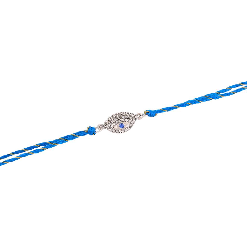 Estele Rhodium Plated Sacred Evil Eye Rakhi With Austrian Crystals & Enamel And Fancy Silk Thread : 131-IGRAKHI