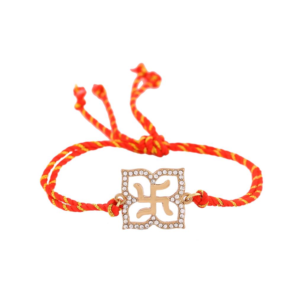 Estele Gold Plated Holy Swastika Rakhi With Austrian Crystals And ...