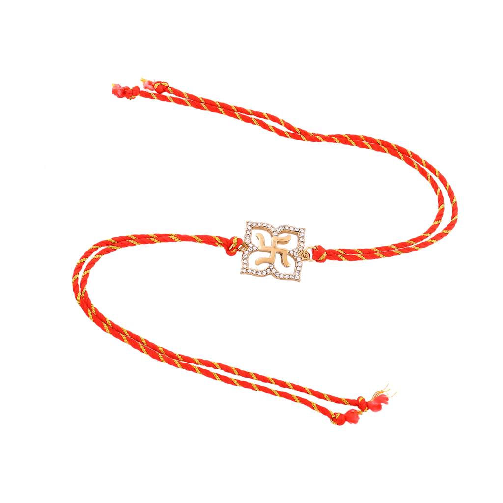 Estele Gold Plated Holy Swastika Rakhi With Austrian Crystals And ...