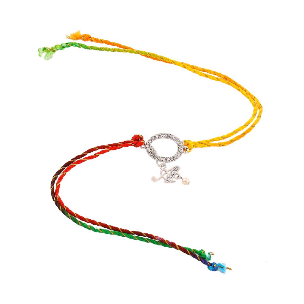 Estele Rhodium Plated Designer 'A' Initial Rakhi With Austrian Crystals ...