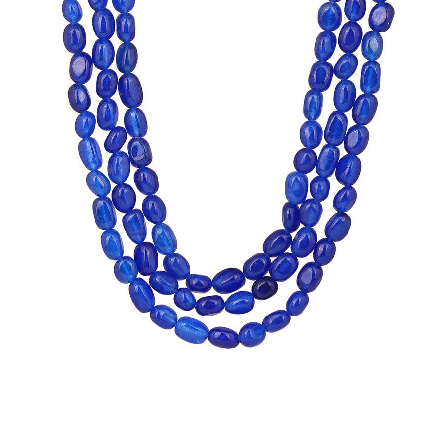 Estele Rhodium Plated Glimmering Designer Three Layered Necklace With Blue Beads For Girls/Women : 10179-IR-BLNK