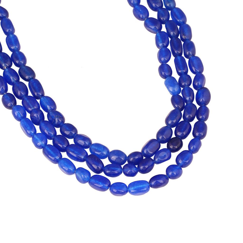 Estele Rhodium Plated Glimmering Designer Three Layered Necklace With Blue Beads For Girls/Women : 10179-IR-BLNK