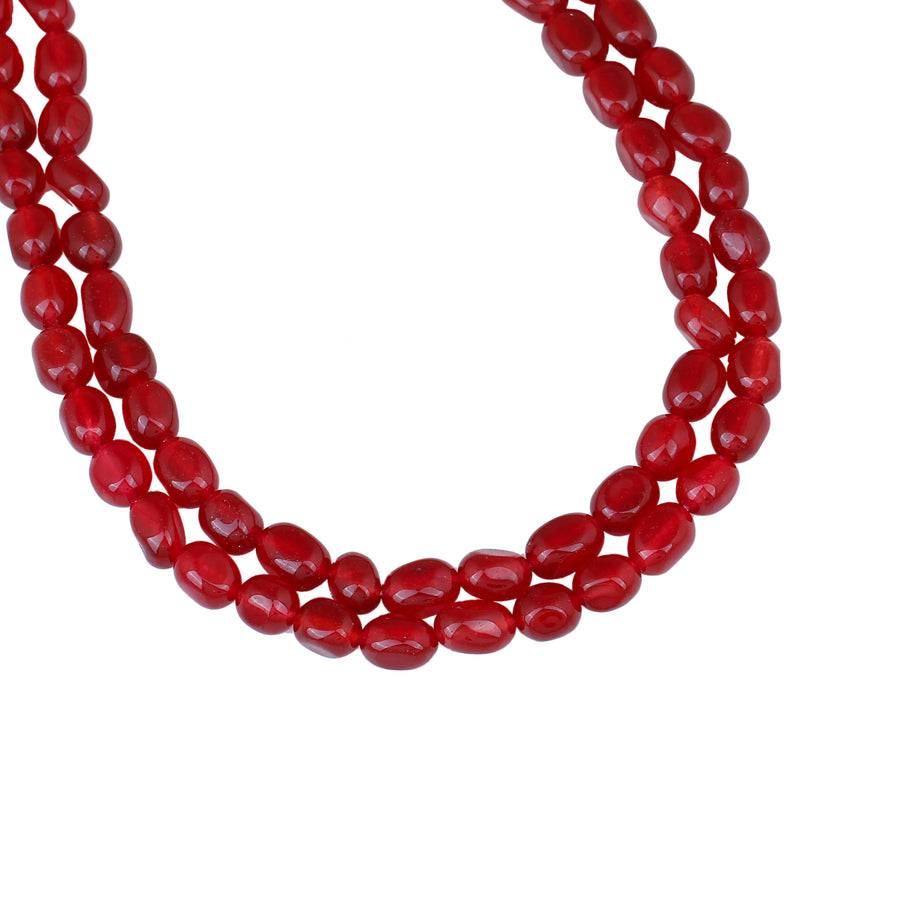 Estele Rhodium Plated Trendy Double Layered Necklace With Ruby Beads For Girls/Women : 10187-IR-RBNK