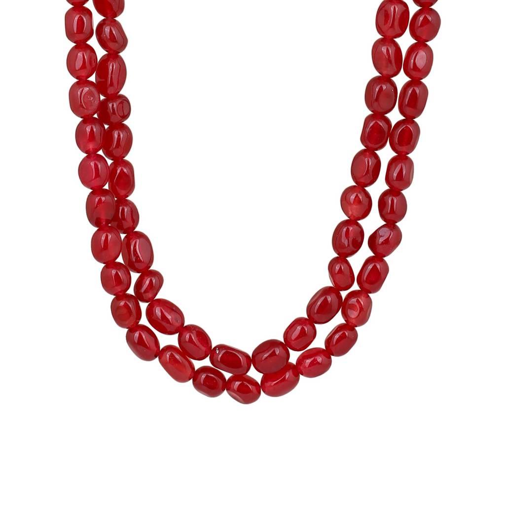 Estele Rhodium Plated Trendy Double Layered Necklace With Ruby Beads For Girls/Women : 10187-IR-RBNK